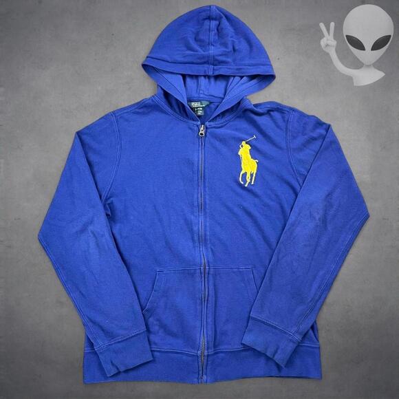 Polo Ralph Lauren Lightweight Jacket Small Blue Big Pony Zip Hoodie - Picture 2 of 7